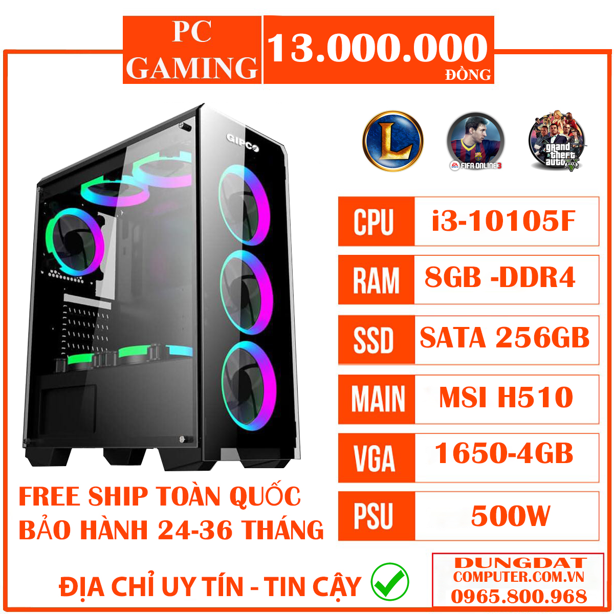 PC Gaming I3-10105F|H510|8GB D4|256GB| GTX 1650-4GB